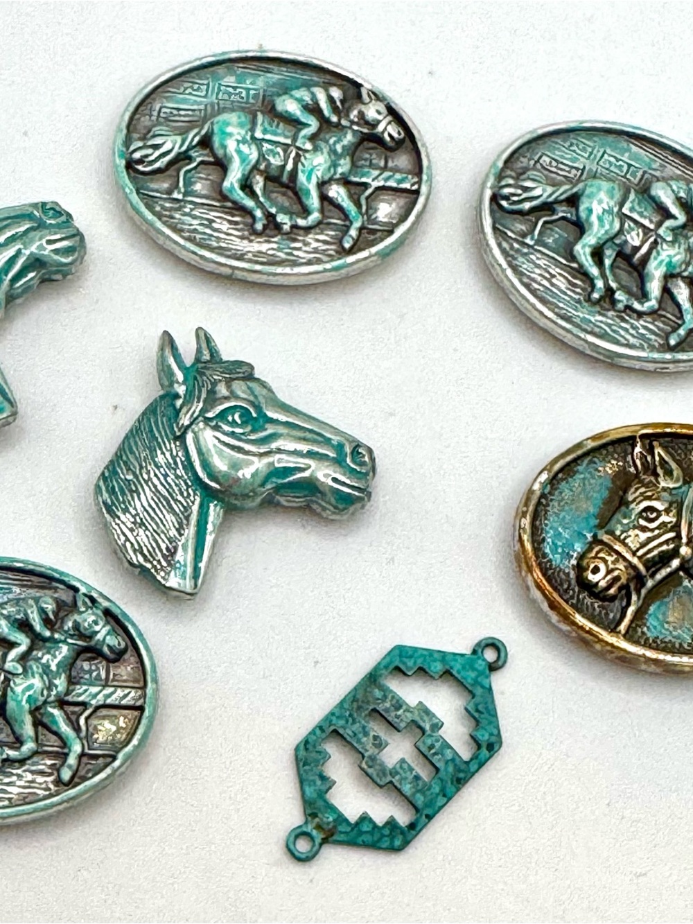 Lot of 6 Vintage Western Equestrian Leather Conchos Screw Back Horse Head Patina